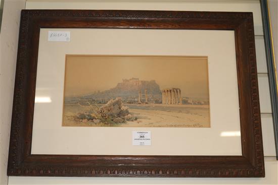 Giallina, watercolour, The Acropolis and Temple of Jupiter, Olympus, Athens 1897, 17 x 32cm and 2 other watercolours